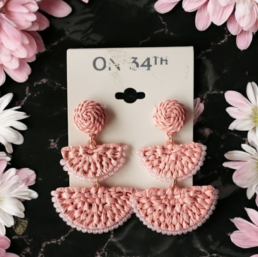 On 34th Pink Mixed Woven Egg Tower Stud Earrings